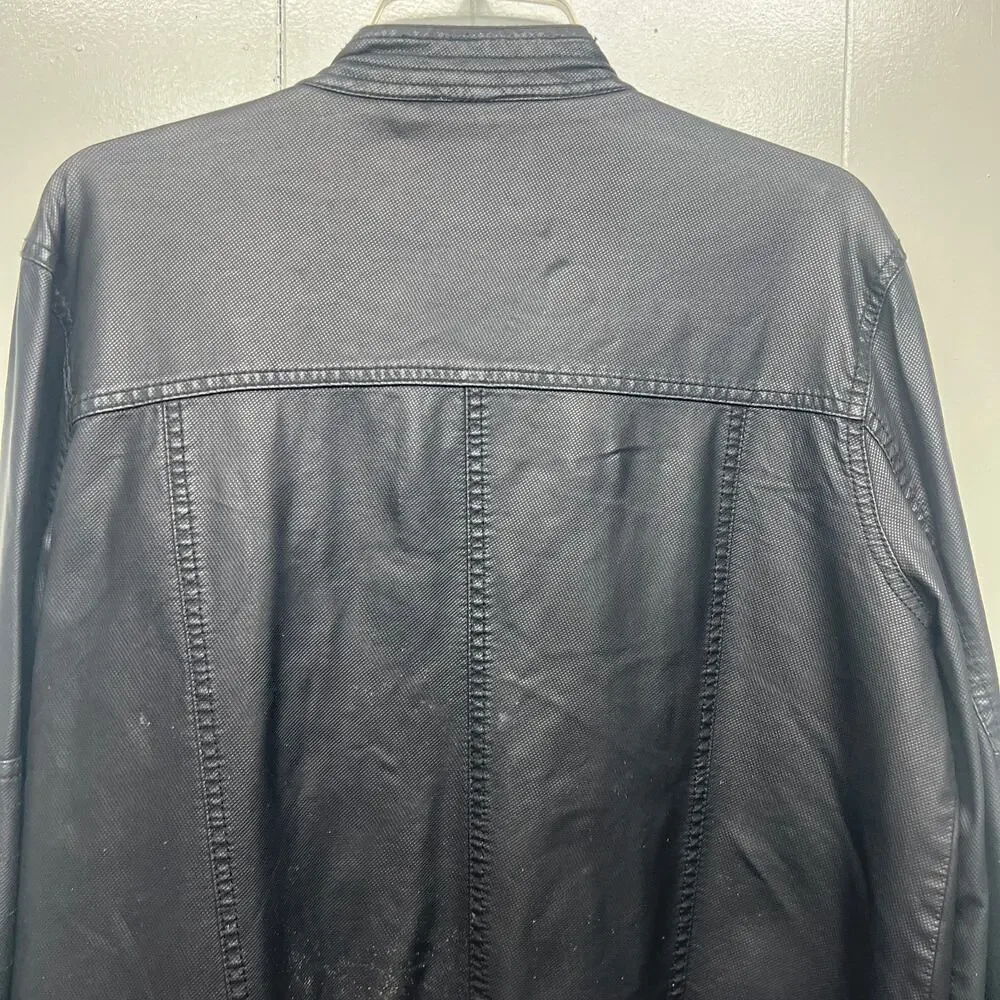 Black Rivet Black Faux Leather Men's Jacket Sz Medium Full Zip Lined Long Sleeve